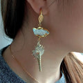 Yellow gold color Plated White Biwa Pearl Sea Snail shell drop dangle Earrings punk style for women