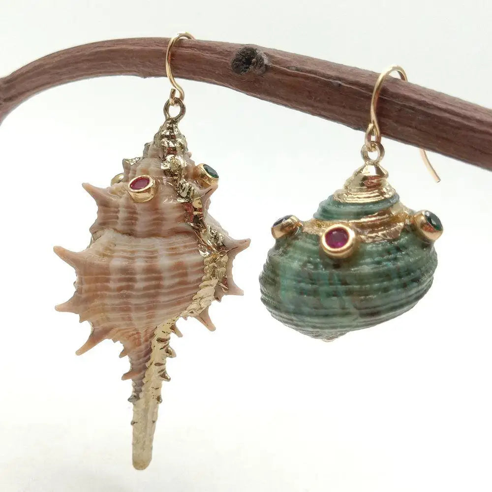 Natural Shell Cz Asymmetric Dangle Hook Earrings hiphop style for women