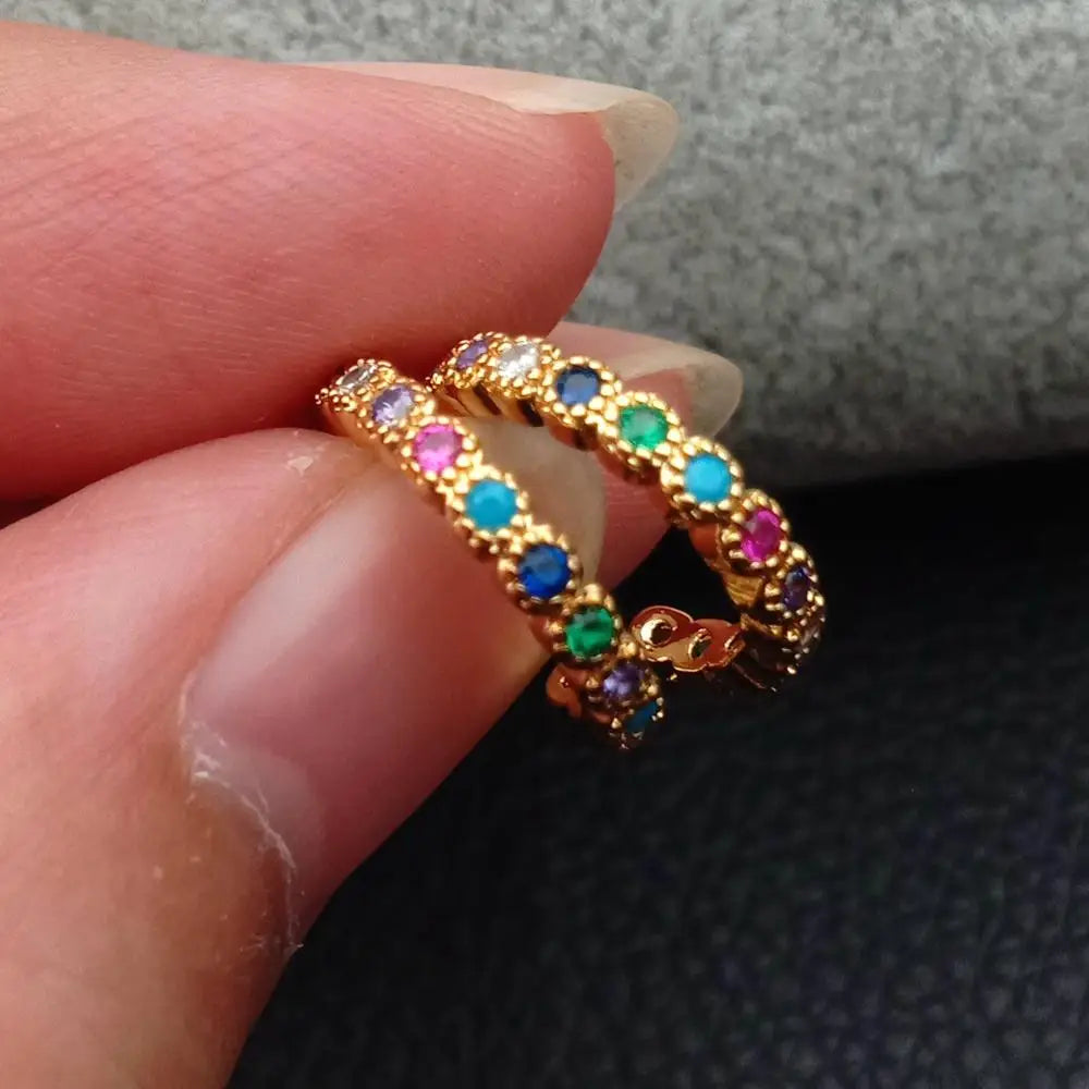 1 pair Pastel rainbow cz circle ear cuff gold color no piercing clip on earring