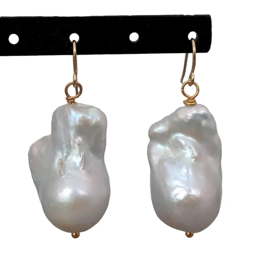 Cultured Freshwater White Baroque Keshi Pearl Dangle Hook Earrings