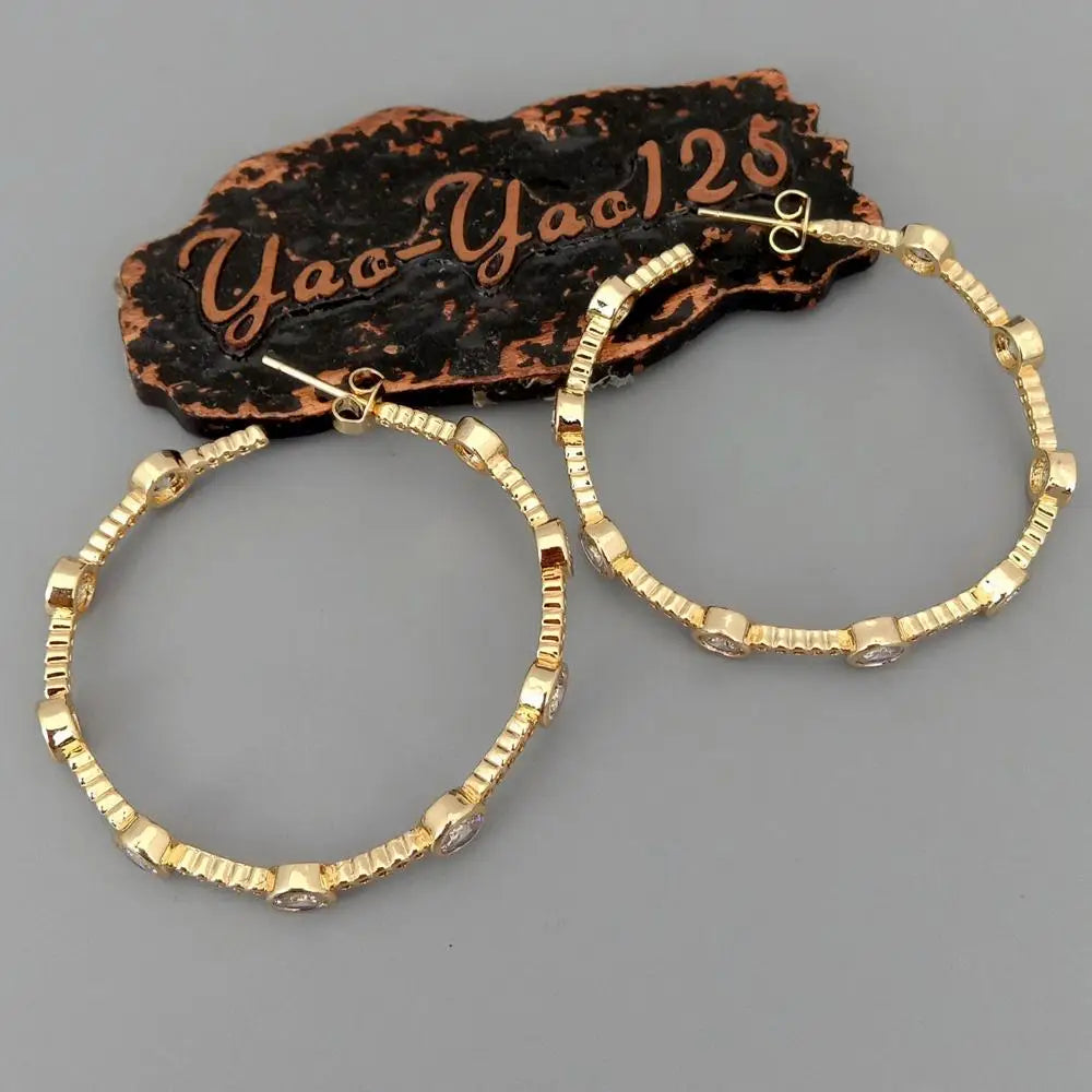 Yellow Gold Plated CZ Pave Circle Hoops Earrings