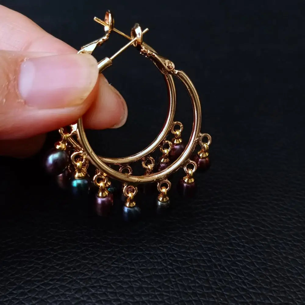 Freshwater Culture Black Rice Pearl Gold color Plated Hoop Earrings luxury jewelry women gift birthday