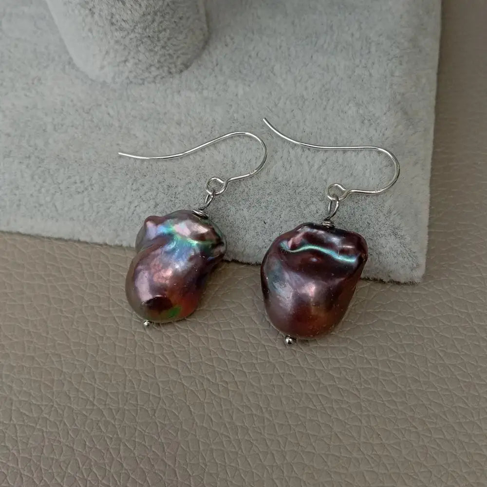 15x18MM natural Cultured Black reborn Keshi Pearl Hook Earrings luxury classic for women