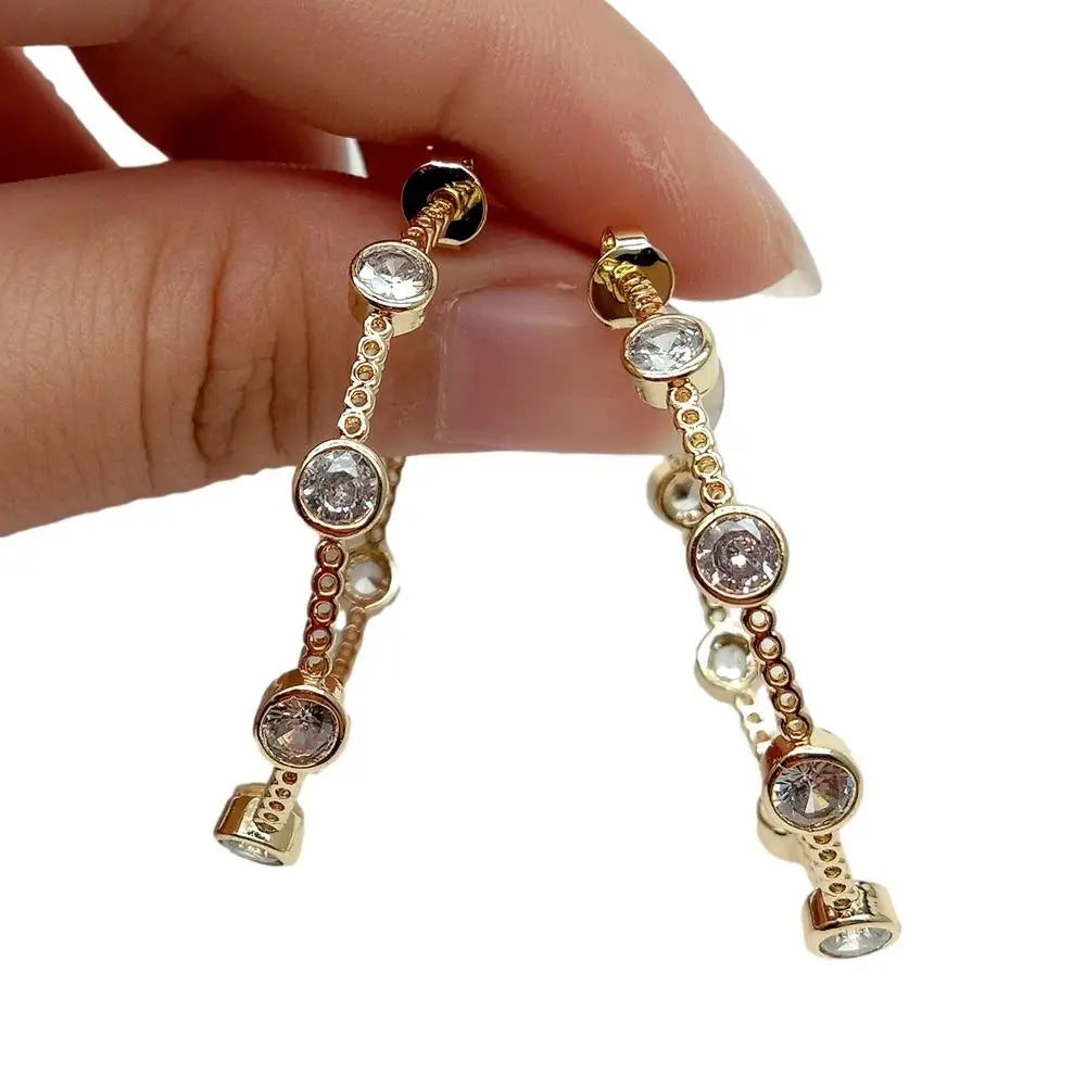 Yellow Gold Plated CZ Pave Circle Hoops Earrings