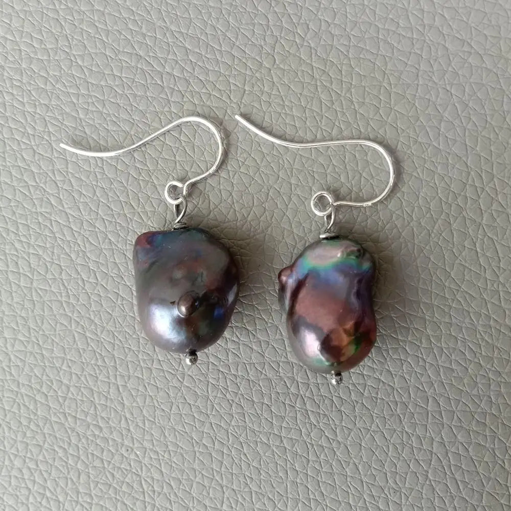 15x18MM natural Cultured Black reborn Keshi Pearl Hook Earrings luxury classic for women