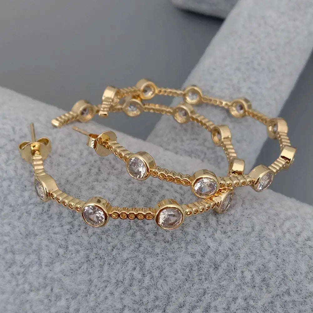 Yellow Gold Plated CZ Pave Circle Hoops Earrings