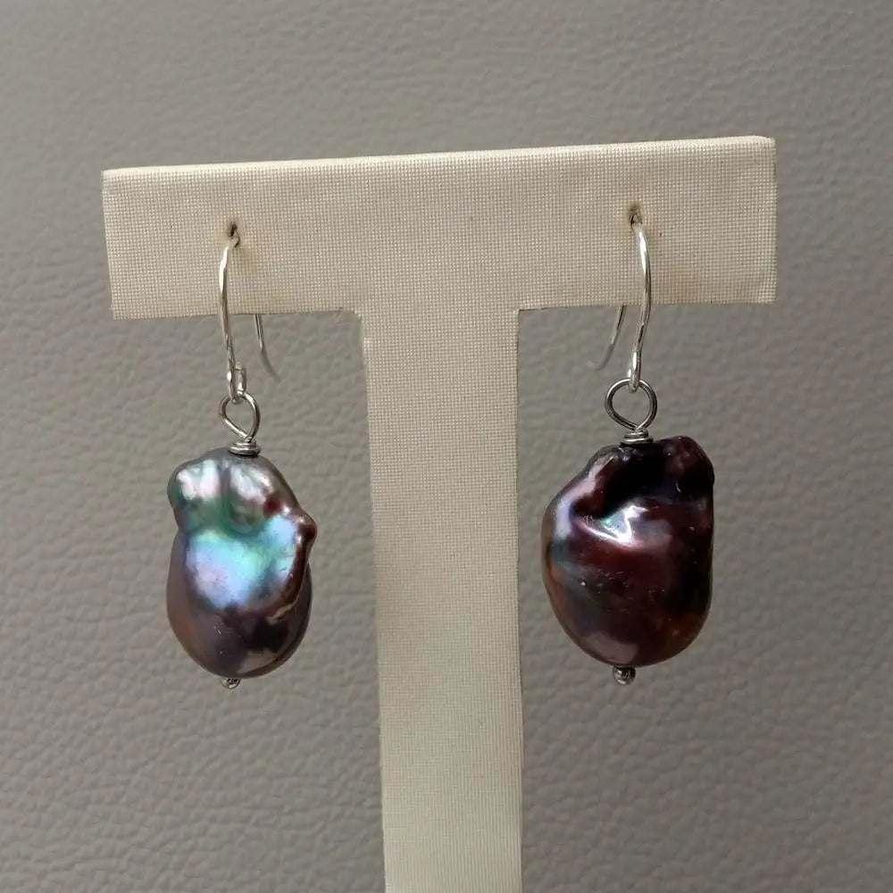 15x18MM natural Cultured Black reborn Keshi Pearl Hook Earrings luxury classic for women