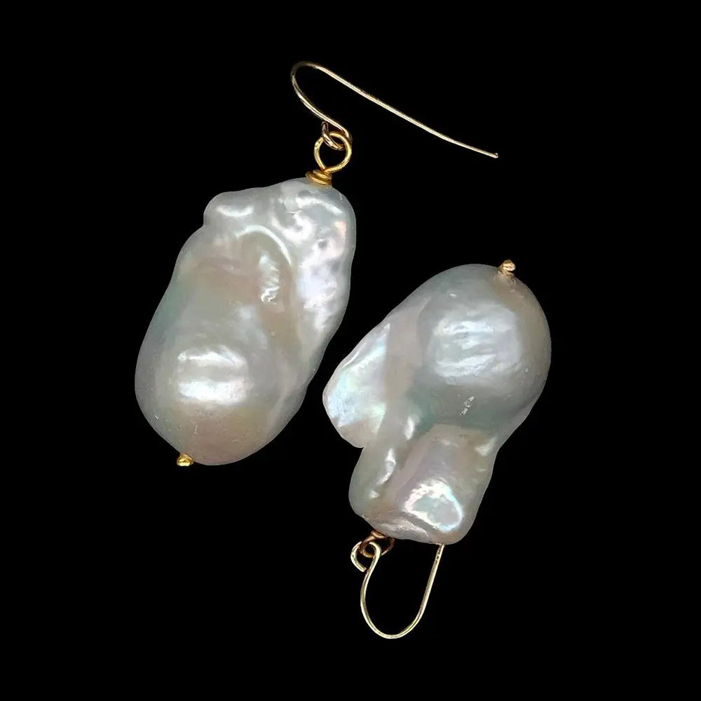 Cultured Freshwater White Baroque Keshi Pearl Dangle Hook Earrings