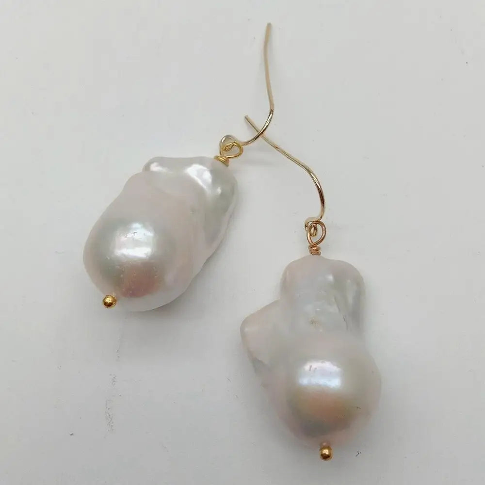 Cultured Freshwater White Baroque Keshi Pearl Dangle Hook Earrings