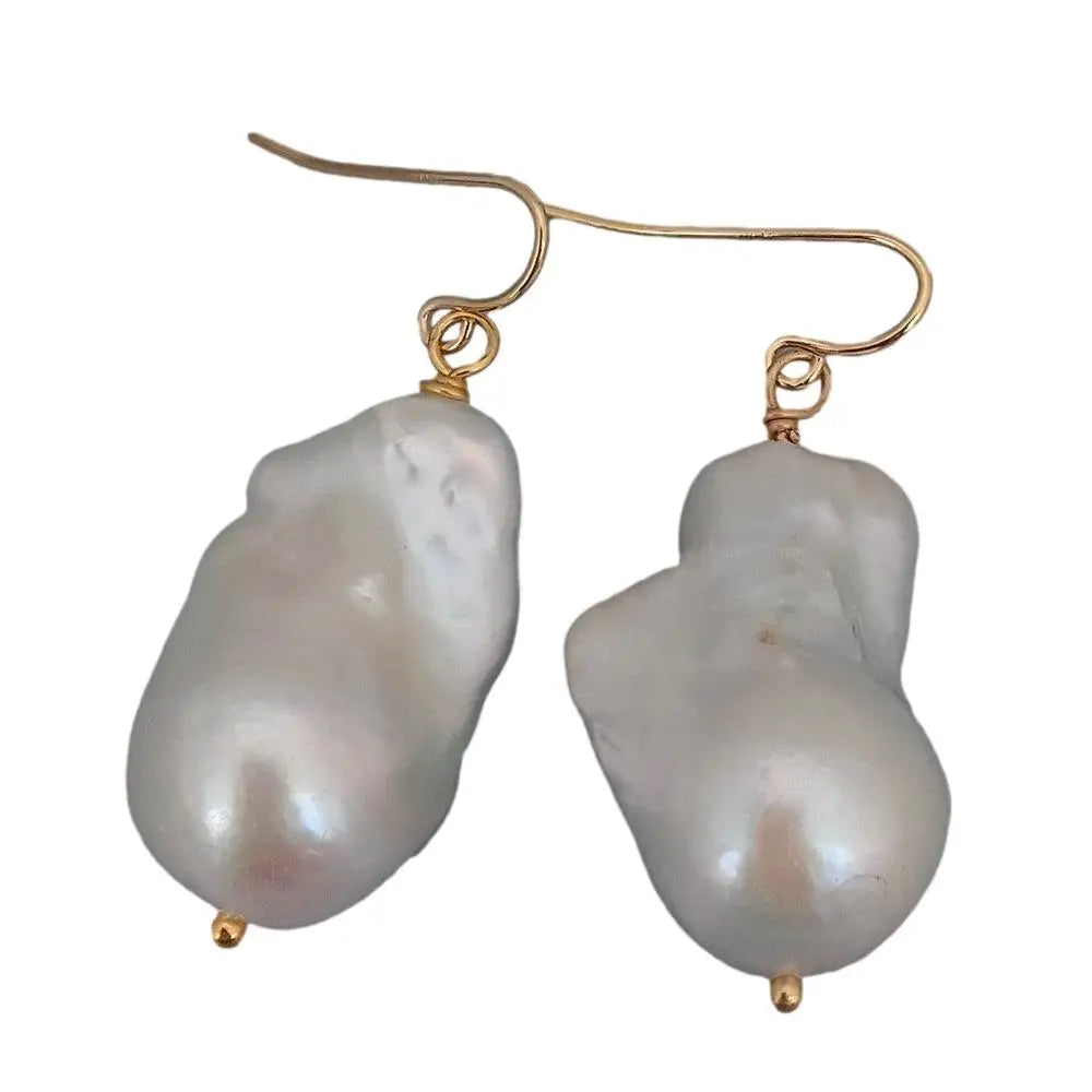Cultured Freshwater White Baroque Keshi Pearl Dangle Hook Earrings