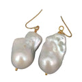 Cultured Freshwater White Baroque Keshi Pearl Dangle Hook Earrings