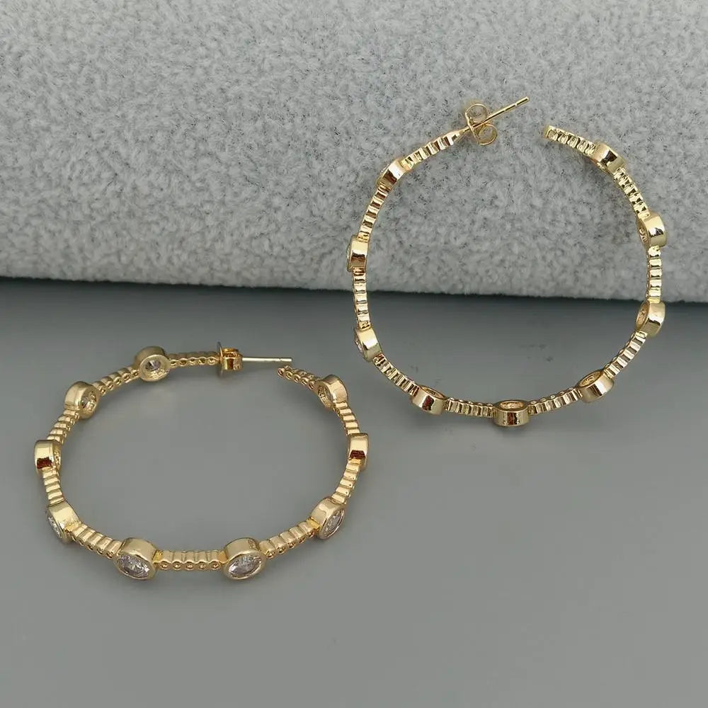 Yellow Gold Plated CZ Pave Circle Hoops Earrings