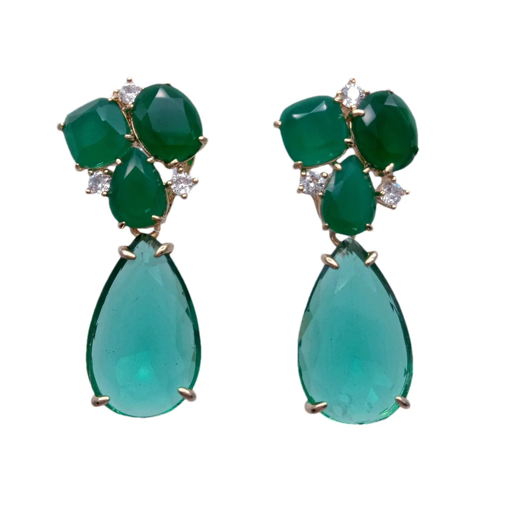 Green Crystal Clear Cz Dangle Stud Earrings Fashion Jewelry