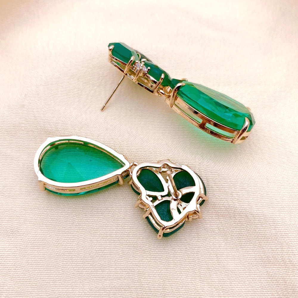 Green Crystal Clear Cz Dangle Stud Earrings Fashion Jewelry