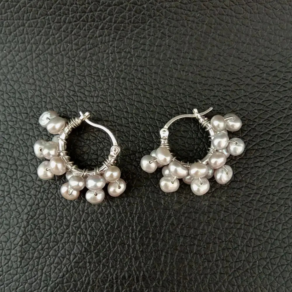 Gray freshwater Pearl Hook Earrings handmade