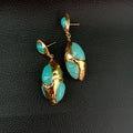 17x33MM Blue Turquoise Yellow Gold Plated stud Earrings
