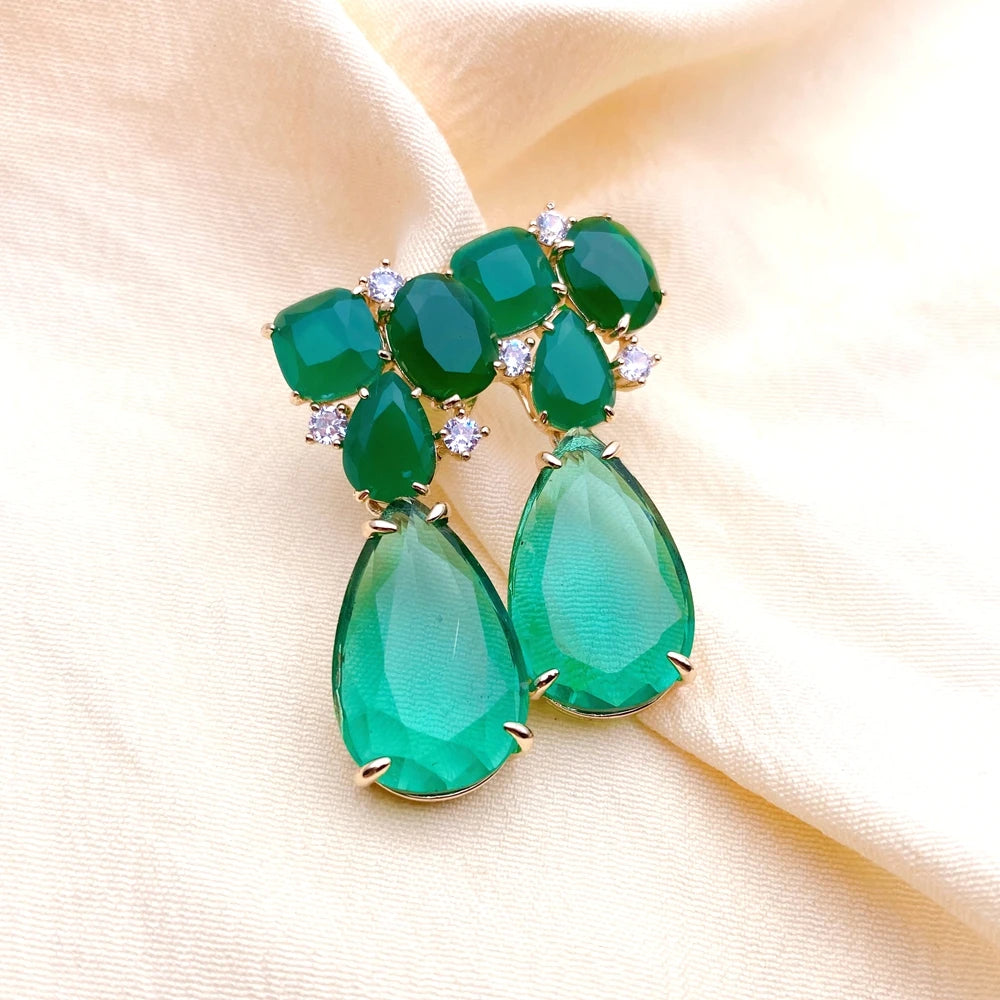 Green Crystal Clear Cz Dangle Stud Earrings Fashion Jewelry