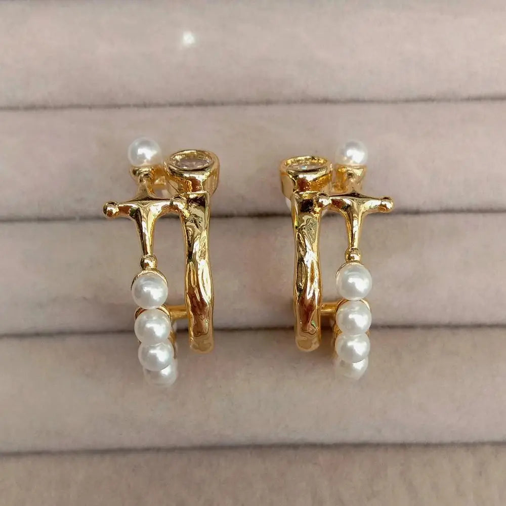 White Sea Shell Pearl Cz Zircon Hoop Stud Earrings Huggie Earring For Wedding Gift