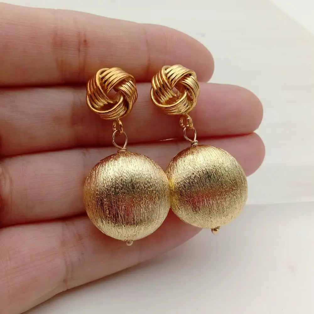 Coin Dangle Earrings Gold Color Plated Brushed Drop Earring Lady Elegant Jewelry