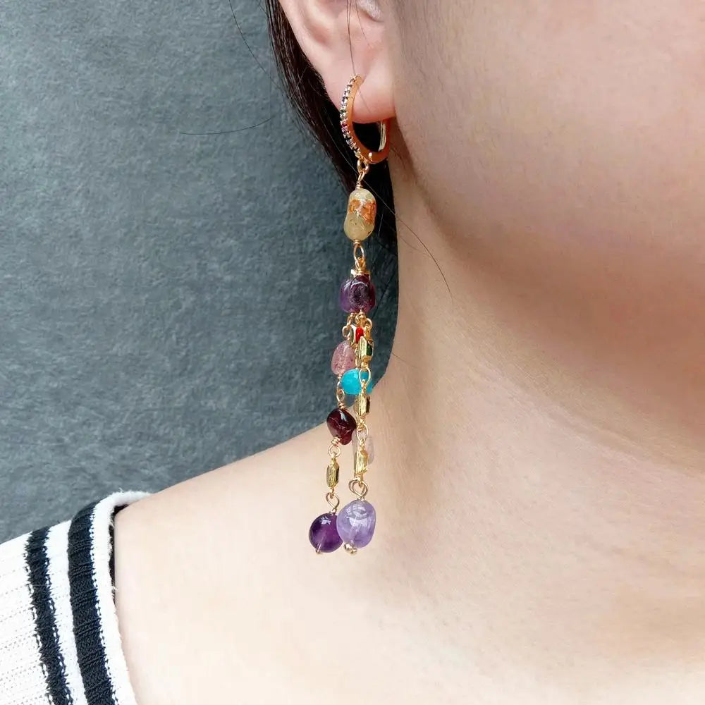 Multi Color Gemstone Dangle Earrings Cz Pave Lever Back Girlfriend Women Gifts