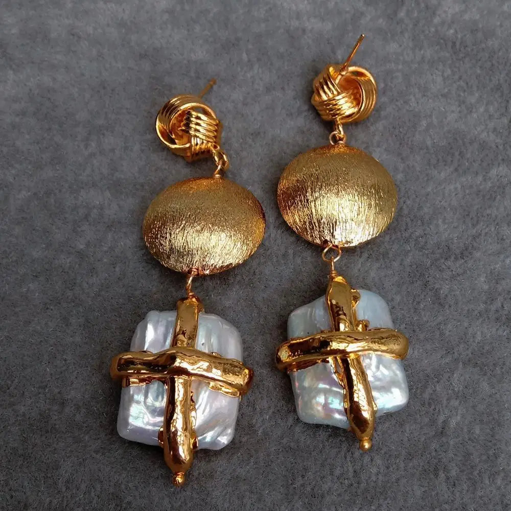 White Pearl Rectangle Shape Earrings Long Dangle Drop Stud Earrings Jewelry Gifts