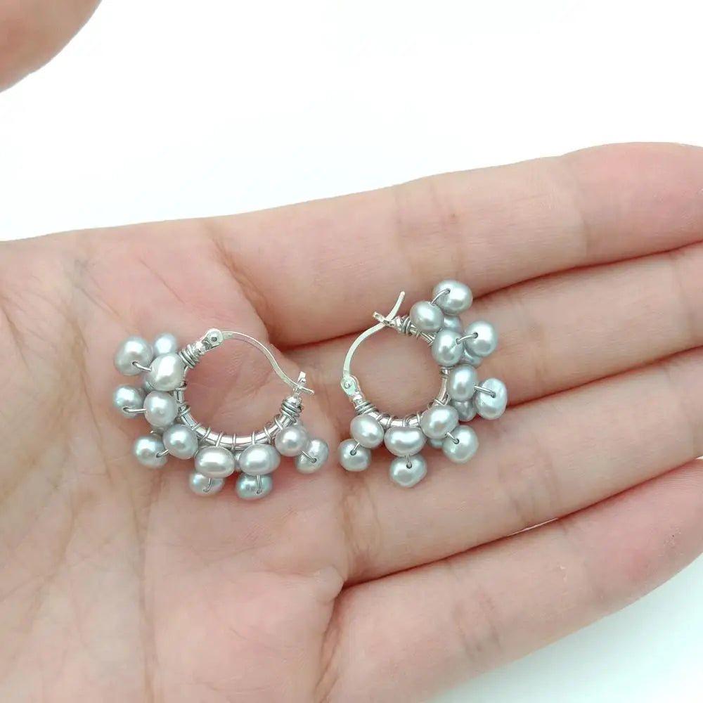 Gray freshwater Pearl Hook Earrings handmade