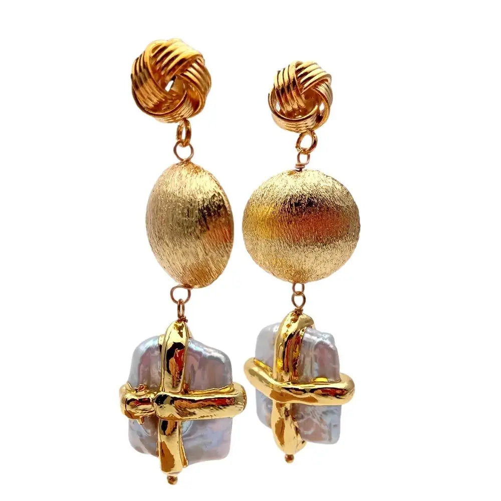 White Pearl Rectangle Shape Earrings Long Dangle Drop Stud Earrings Jewelry Gifts