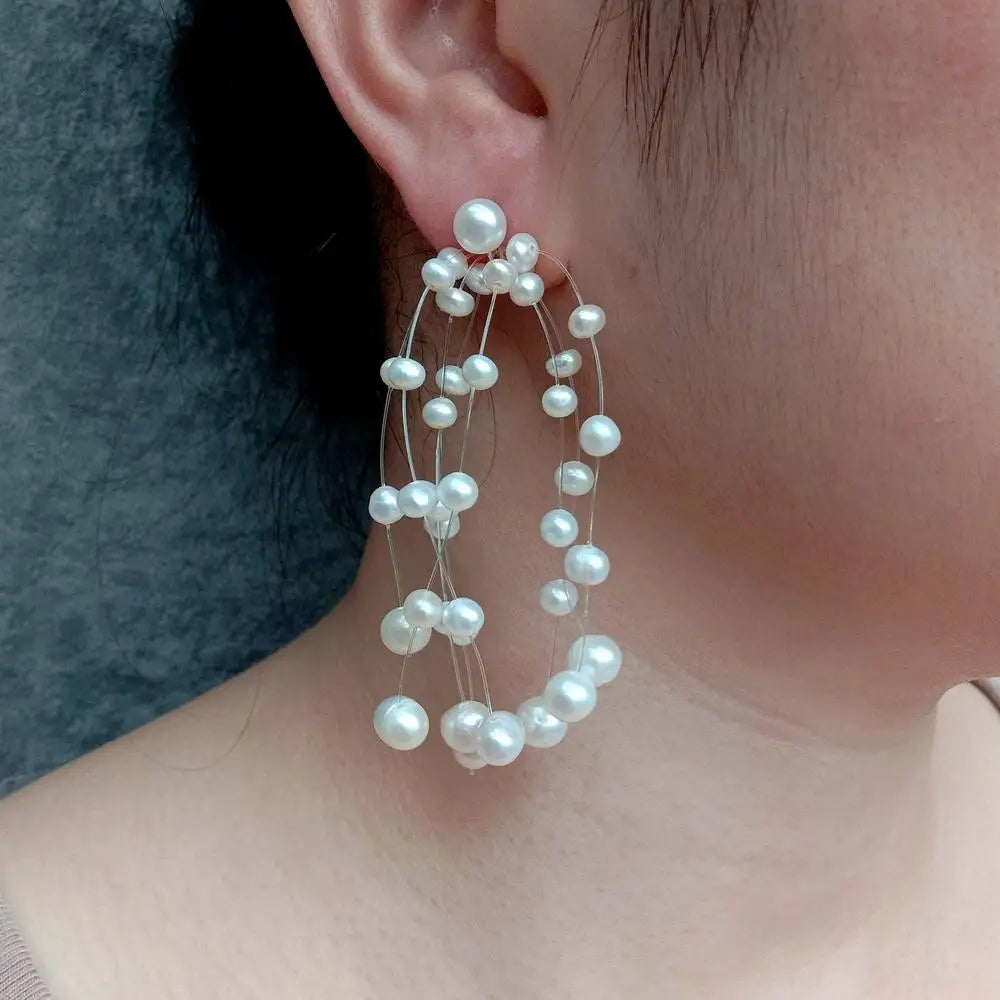 Freshwater Cultured White Pearl Green Stud Earrings