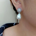 Cultured Freshwater White Baroque Keshi Pearl coin charm Stud Earrings