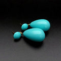 Turquoise Color Mother Of Pearl Long Drop Stud Earrings Gold Plated Jewelry For Women