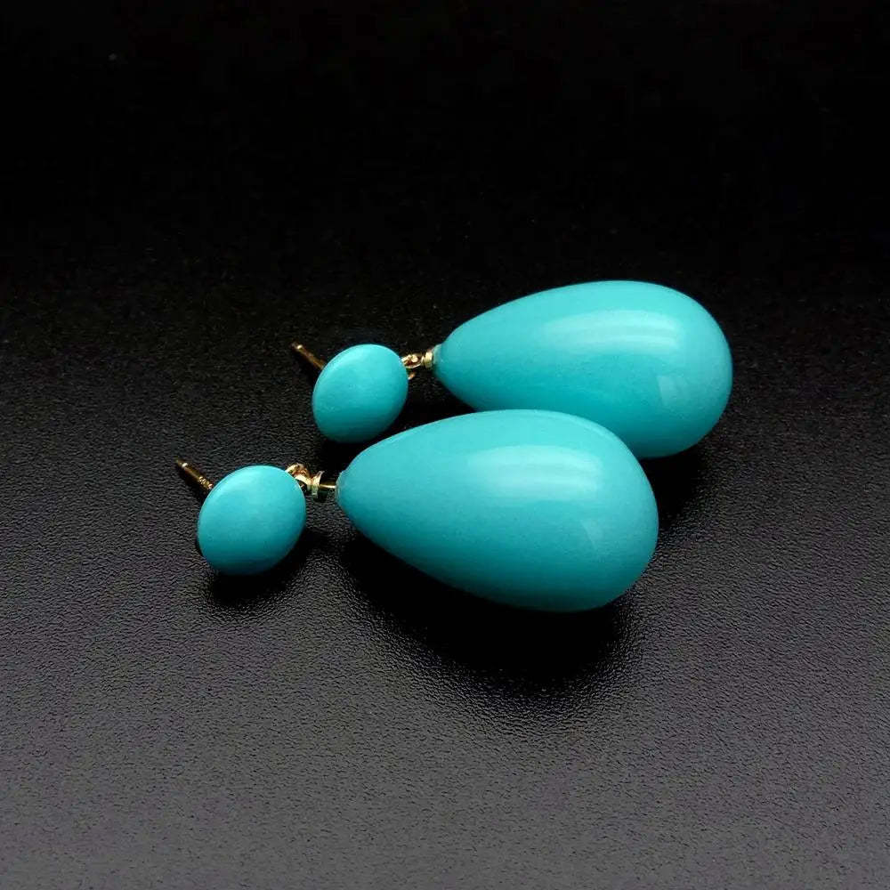Turquoise Color Mother Of Pearl Long Drop Stud Earrings Gold Plated Jewelry For Women