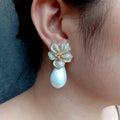 White Sea Shell Pearl Teardrop Shape Drop Earrings Handmade Stud Earring For Women Party Wedding