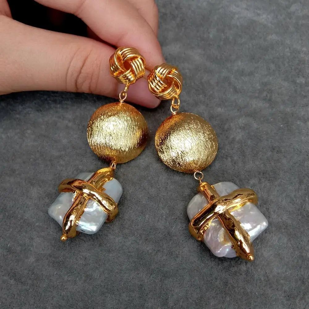 White Pearl Rectangle Shape Earrings Long Dangle Drop Stud Earrings Jewelry Gifts