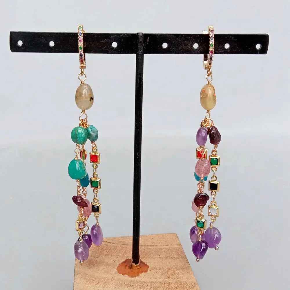 Multi Color Gemstone Dangle Earrings Cz Pave Lever Back Girlfriend Women Gifts