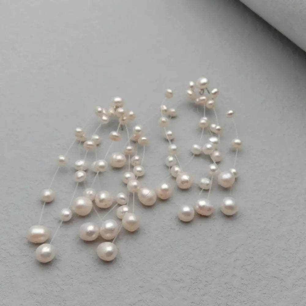 Freshwater Cultured White Pearl Green Stud Earrings