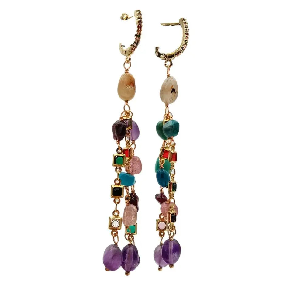 Multi Color Gemstone Dangle Earrings Cz Pave Lever Back Girlfriend Women Gifts