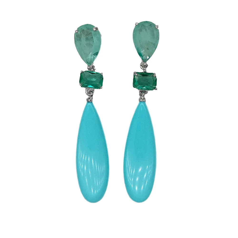 Blue Turquoise teardrop Green Crystal pave  Stud Earrings