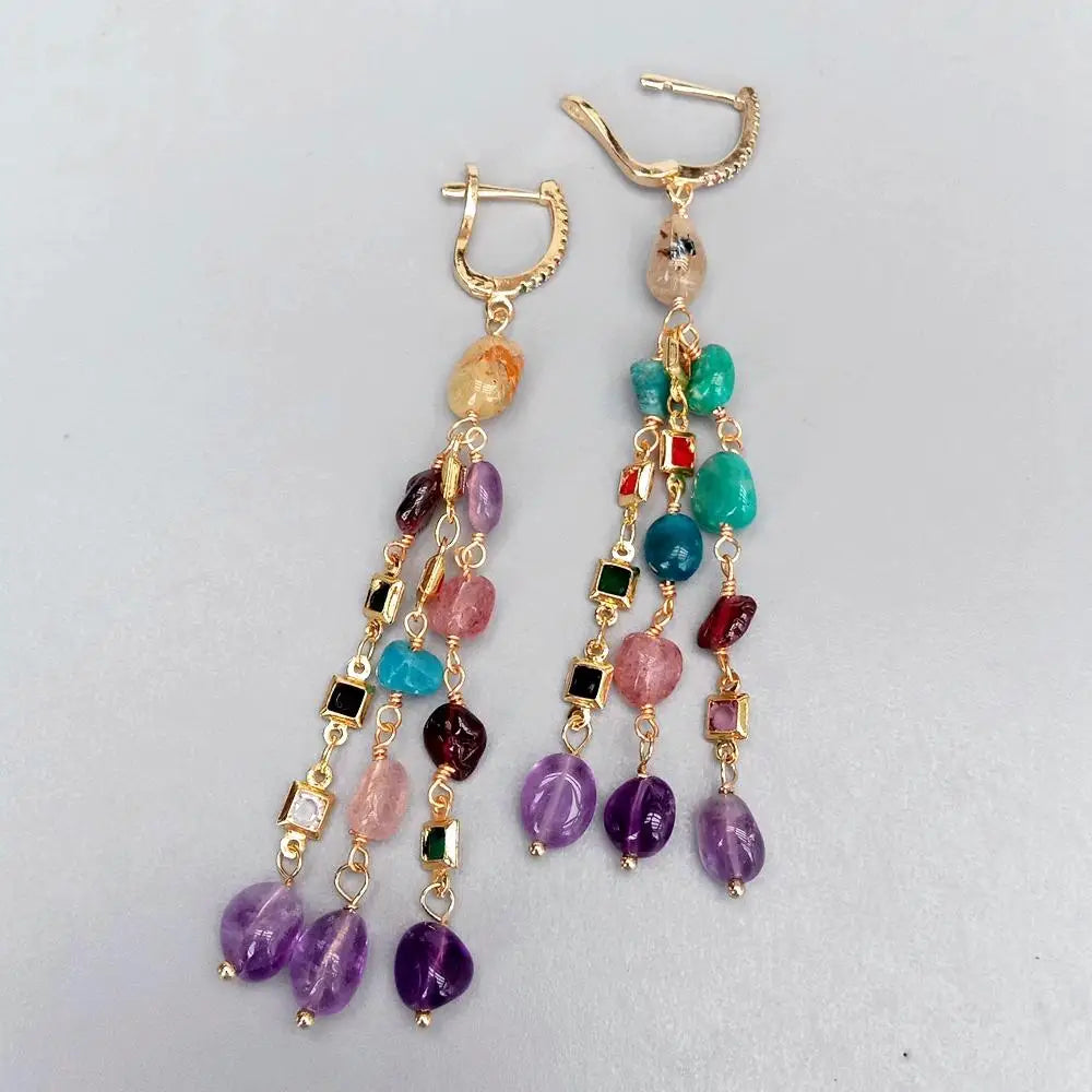 Multi Color Gemstone Dangle Earrings Cz Pave Lever Back Girlfriend Women Gifts