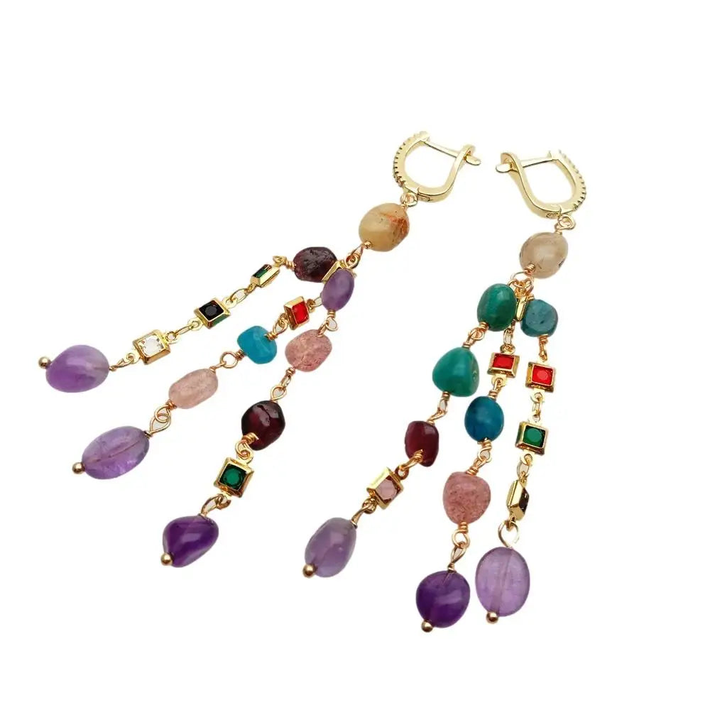Multi Color Gemstone Dangle Earrings Cz Pave Lever Back Girlfriend Women Gifts