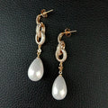 Teardrop White Sea Shell Pearl Cz Pave Post Dangle Earrings
