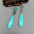 Blue Turquoise teardrop Green Crystal pave  Stud Earrings
