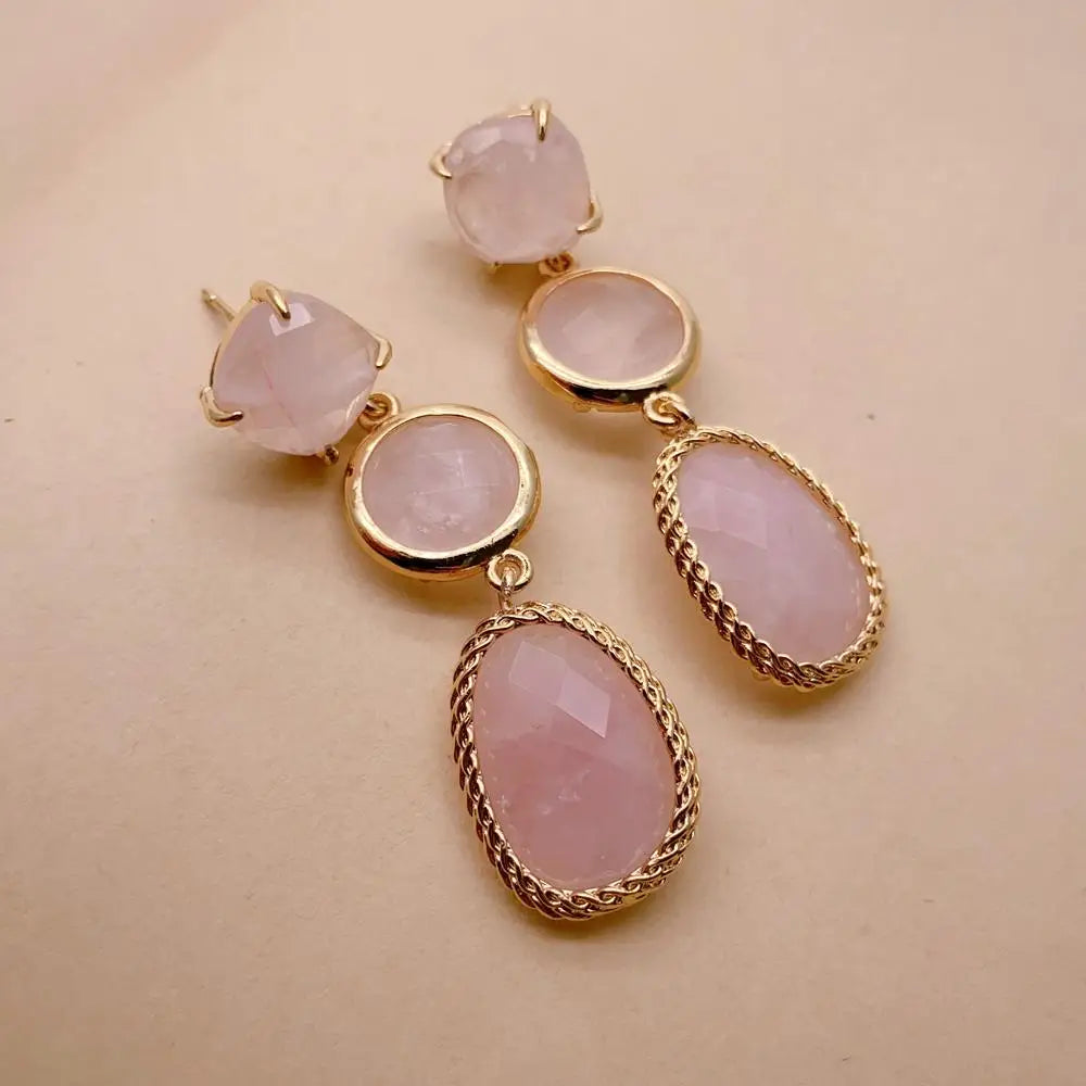Natural multi shape Pink Rose Quartz  Dangle Stud Earrings