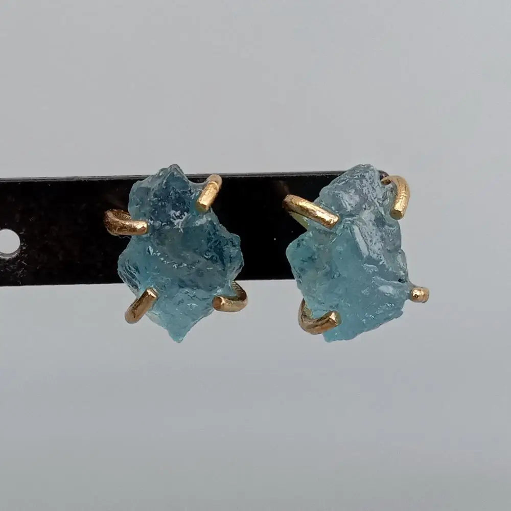 Blue Aquamarine Rough Stud Earrings