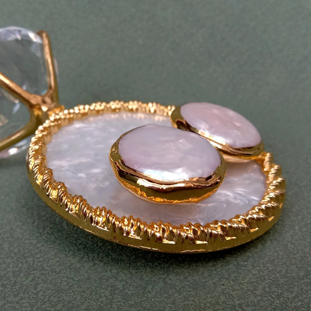 Cultured White Coin Pearl 25mm Big Stud Earrings Wedding Jewelry