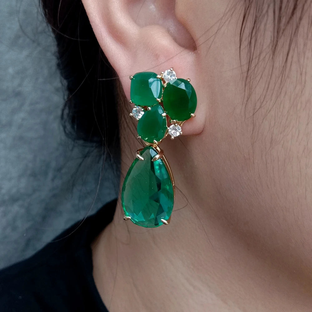 Green Crystal Clear Cz Dangle Stud Earrings Fashion Jewelry