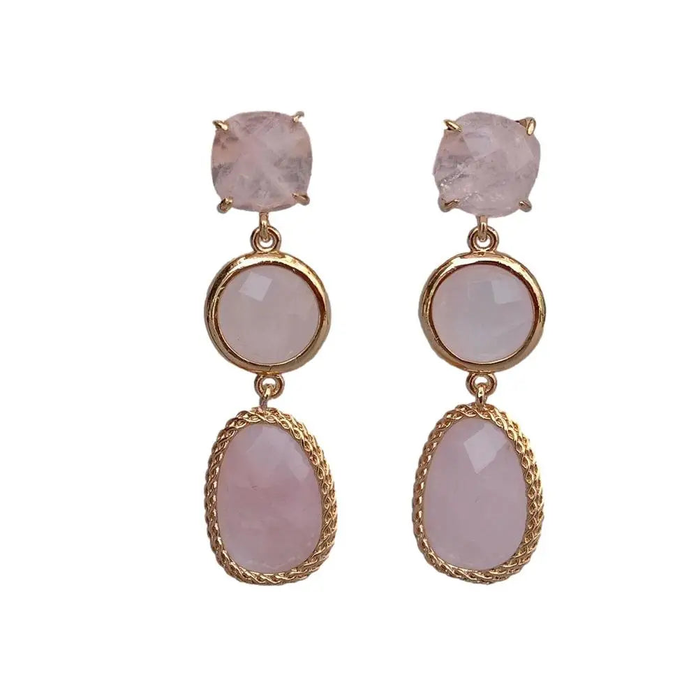 Natural multi shape Pink Rose Quartz  Dangle Stud Earrings