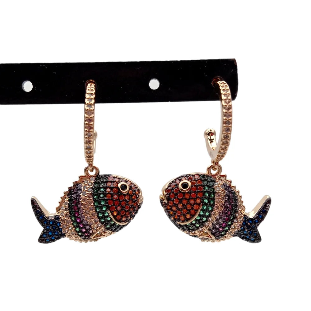 Rainbow Cubic Zirconia Pave Fish Shape Earrings For Women Drop Earrings Elegant Party Wedding Jewelry Gift