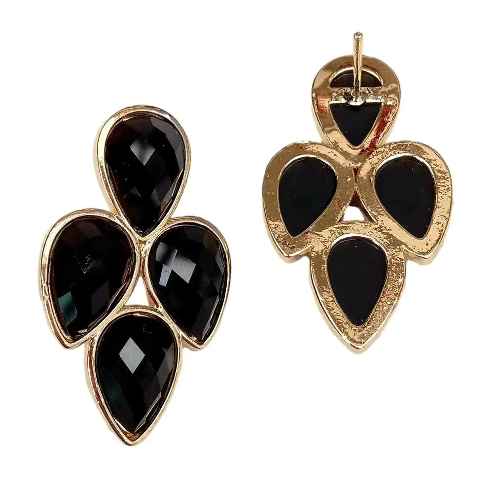 Natural Black Onyx Earrings Women Stone Leafage Shape Stud Earring Jewelry Wholesale