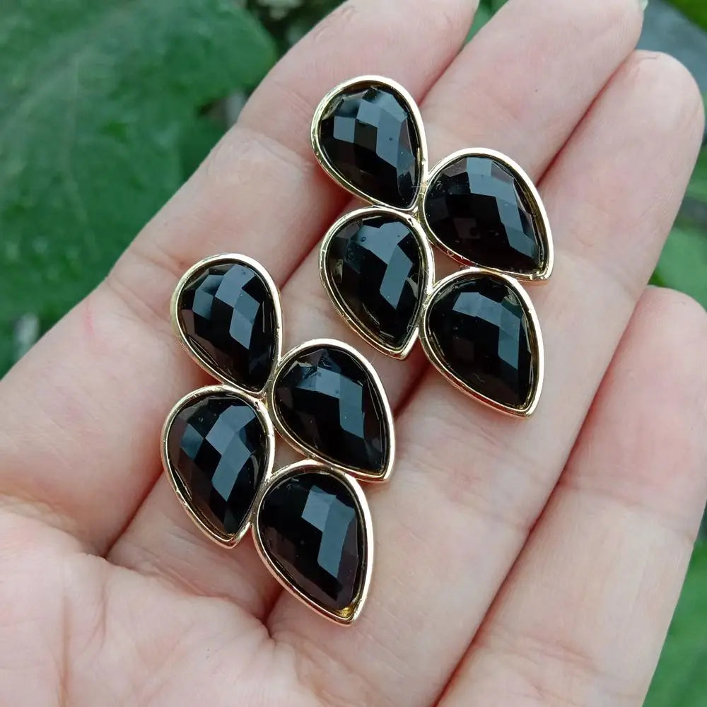 Natural Black Onyx Earrings Women Stone Leafage Shape Stud Earring Jewelry Wholesale