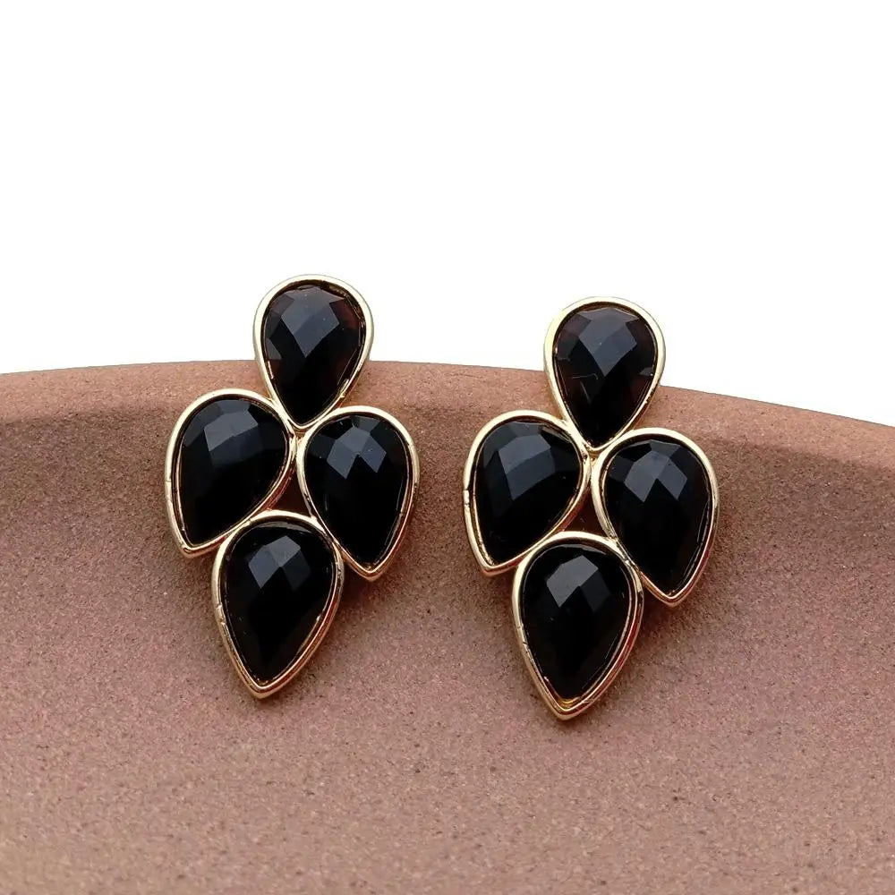 Natural Black Onyx Earrings Women Stone Leafage Shape Stud Earring Jewelry Wholesale